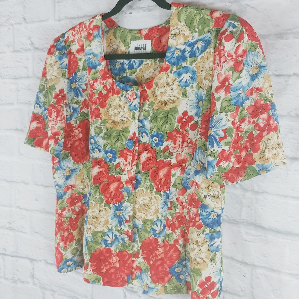 Leslie Fay Vintage Button Up Floral Blouse